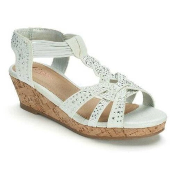 Toddler Girls Wedge Sandals 12 Candies White Beaded Canvas Stretch Open Toe - Picture 1 of 5